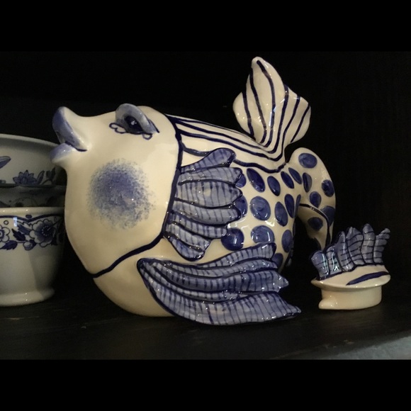 Hobby Lobby Other - Blue white fish teapot with lid chinoiserie